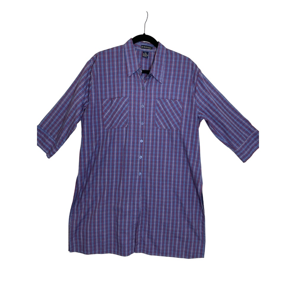 De Rotchild Button‎ Down Shirt Dress Plaid 3/4 Sleeve Pockets Womens 18W